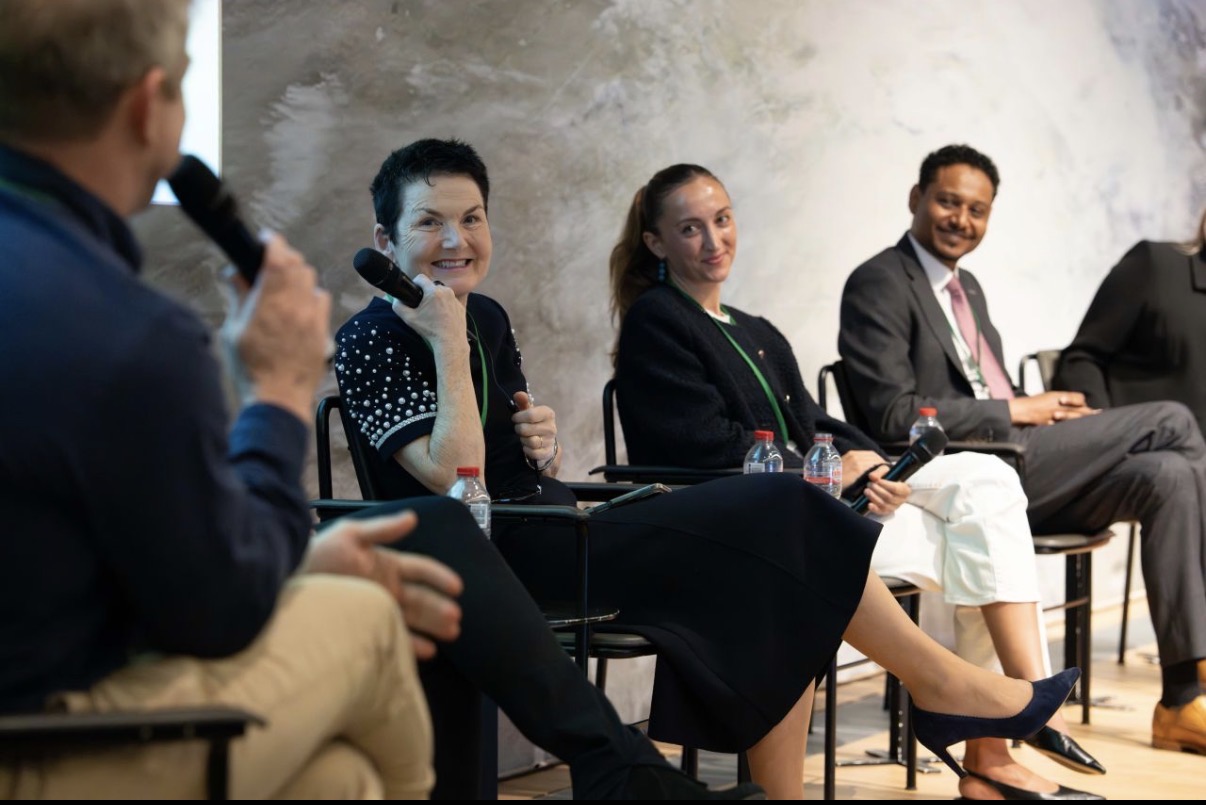 Iris Delikoura participating in a panel discussion at AIMS Summit in Dublin